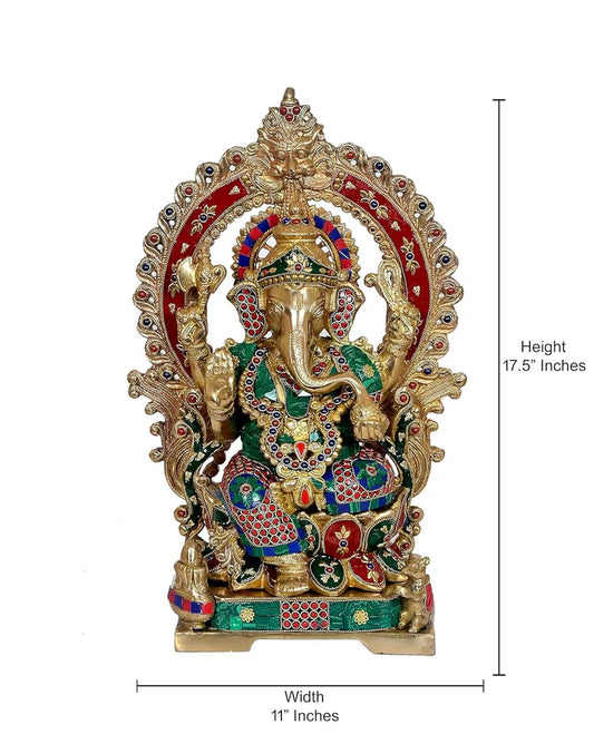 Brassaura® Brass Ganesha Statue with Kirtimuka Frame | Height 17.5 Inches