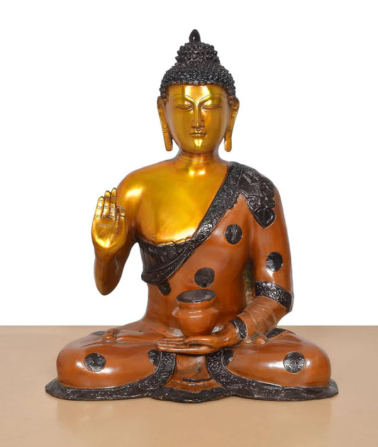 Brassaura® Meditating Buddha Brass Statue | Multicolor Artistic Finish | Height 24 Inches