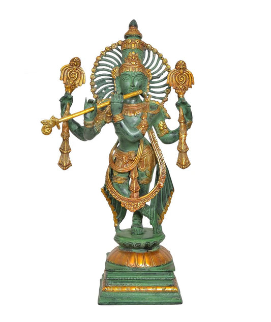 Brassaura® Brass Lord Krishna Sculpture | Height 23 Inches