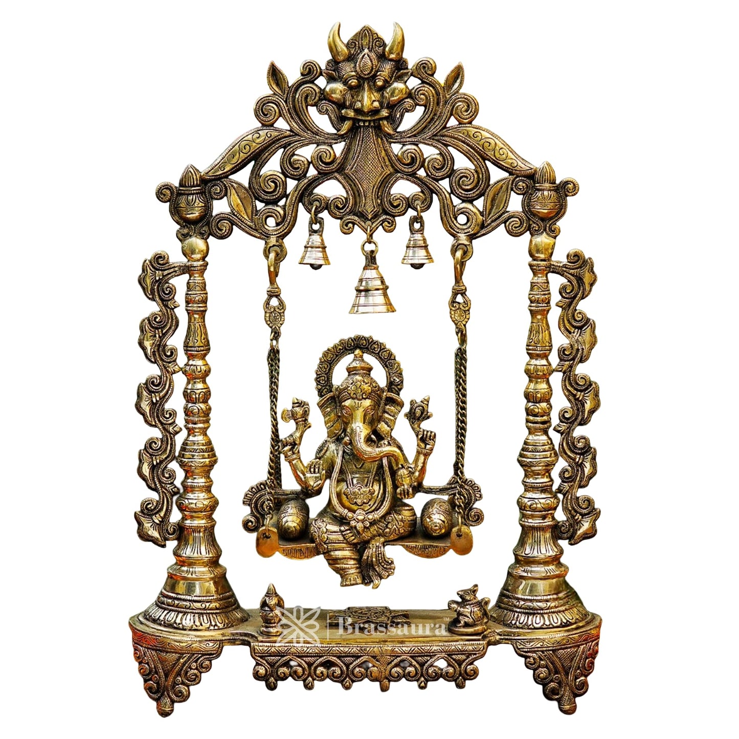 Brassaura™ Brass Ganesha Jhula Idol for Home and Decor | Weight 16.6 Kgs | Height 26 Inches