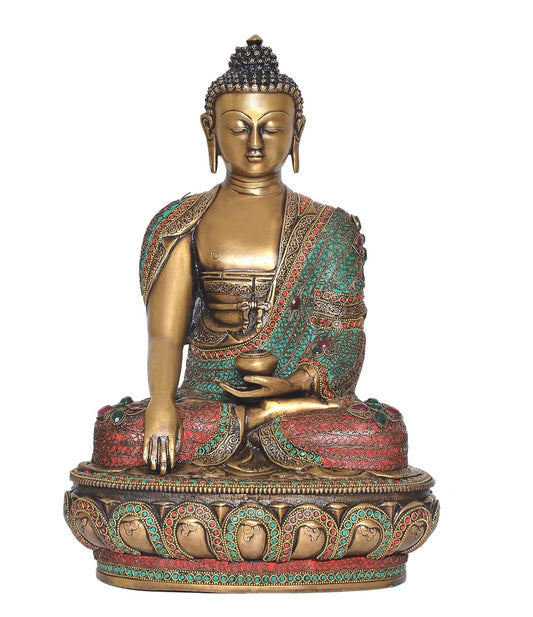 Brassaura® Brass Buddha Statue | Height 17 Inches | Dhyan Mudra Meditating Buddha Idol for Home & Office