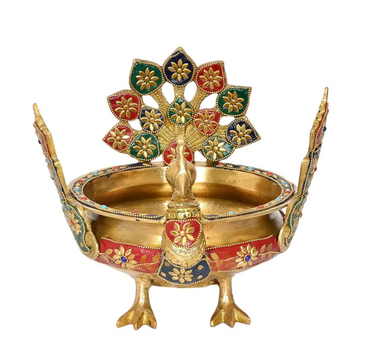 Brassaura® Brass Peacock Urli | Height 8.5 Inches