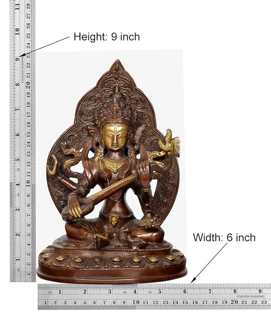Brassaura® Brass Tara Devi Saraswati Statue | Height 9 Inches