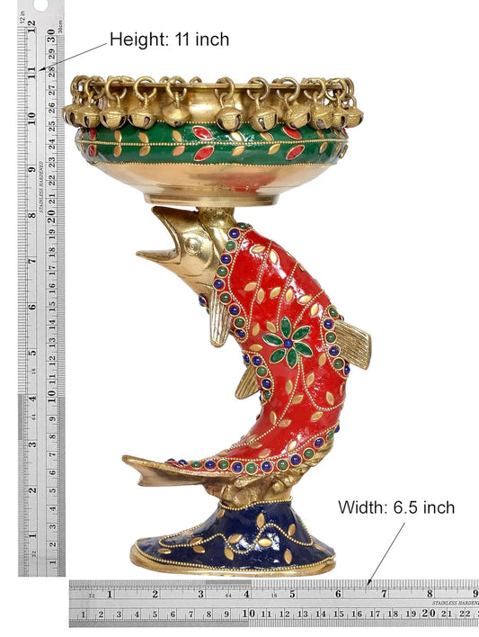 Brassaura® Brass Urli Bowl on Fish Base | Height 11 Inches