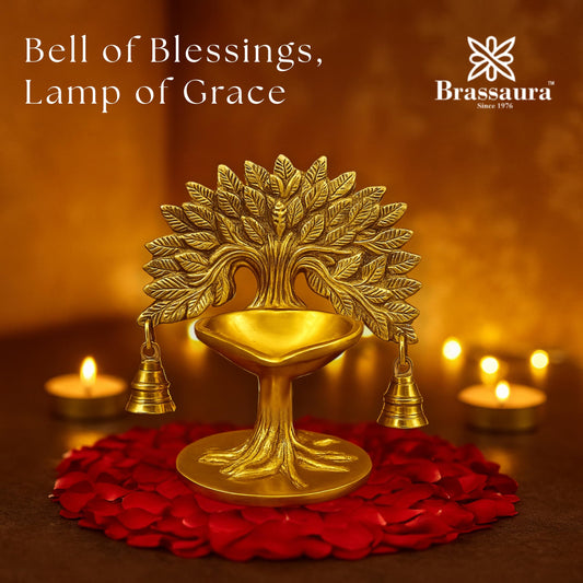 Brassaura™ Brass Tree Diya – Height 7 Inches & Weight 1.2 Kgs | Elegant Tree Design Symbolizing Prosperity & Balance