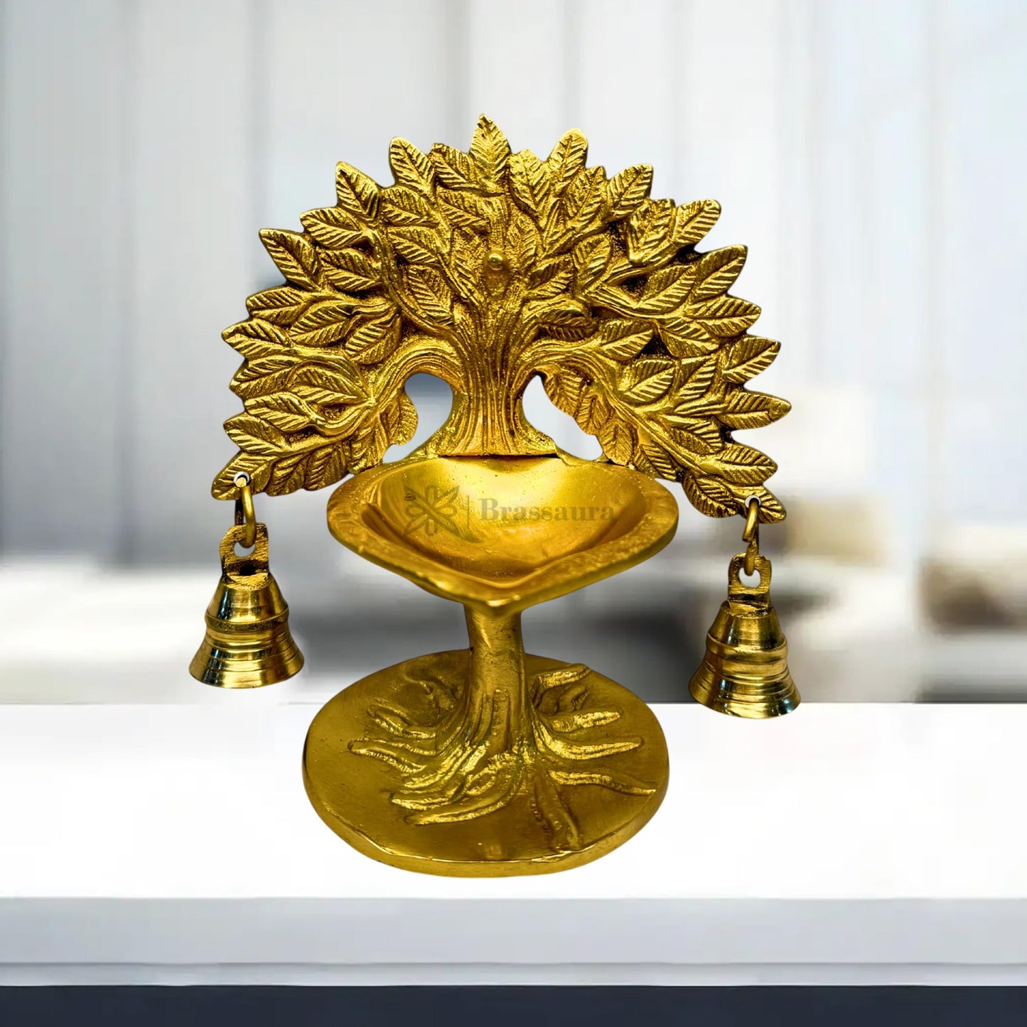Brass Tree Diya Weight 1.3 Kg & Height 7 Inch