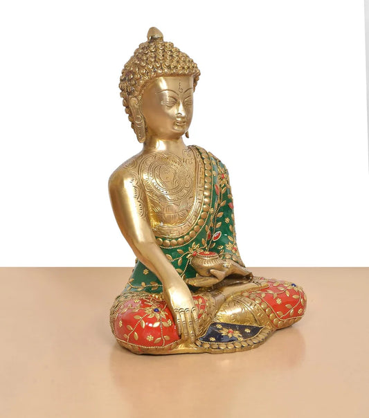 Brassaura® Multicolor Meditating Buddha Brass Statue | Handcrafted Gautam Buddha Idol for Peace & Harmony | Height 13 Inches