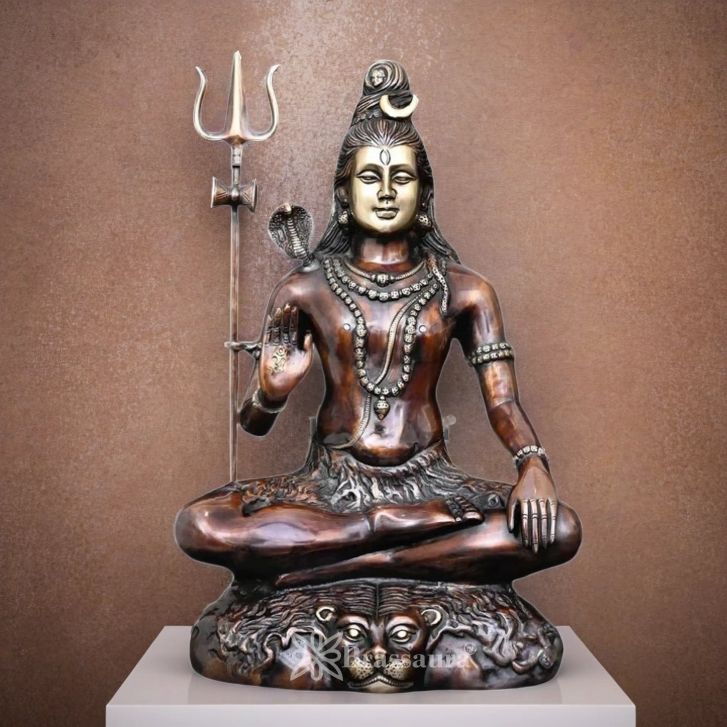 Brassaura™ Brass Lord Shiva Murti – Height 22.5 Inches & Weight 16 Kgs | Puja Idol for Temple & Gifting