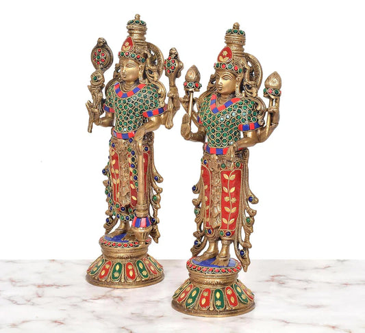 Brassaura® Brass Vishnu Lakshmi Idol | Height 13 Inches