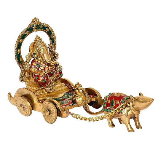 Brassaura® Brass Ganesha Rath Chariot Statue Idol | Length 12 Inches