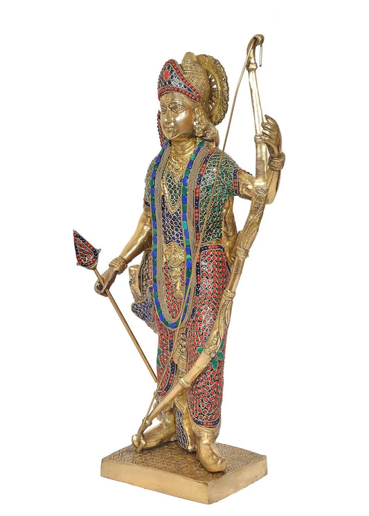 Brassaura® Brass Lord Rama Statue | Height 24 Inches | Multicolor Ram Ji Idol with Bow for Home & Mandir
