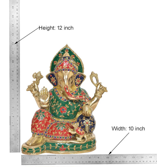 Brassaura® Brass Lord Ganesha Sitting Idol | Height 12 Inches