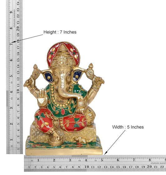 Brassaura® Brass Ganesha Statue with Stonework | Height 7 Inches