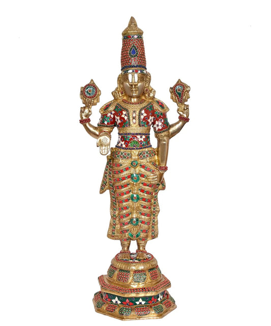 Brassaura® Brass Tirupati Balaji Statue | Height 32 Inches | Multicolor Lord Venkateswara Idol for Home, Temple & Office