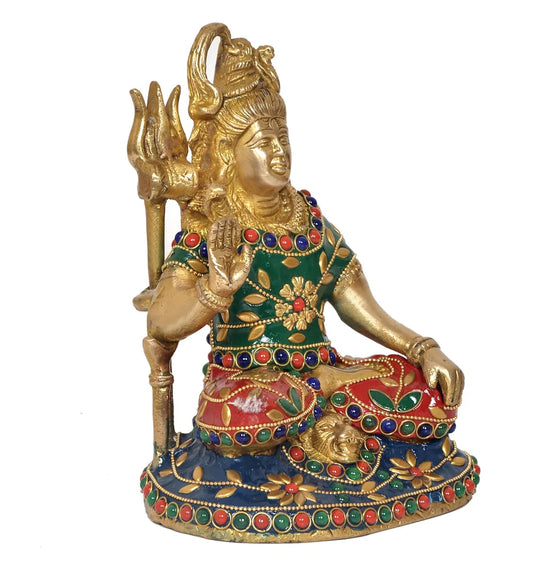 Brassaura® Brass Shiva Statue | Height 7 Inches | Multicolor Lord Shiv Murti for Home & Mandir