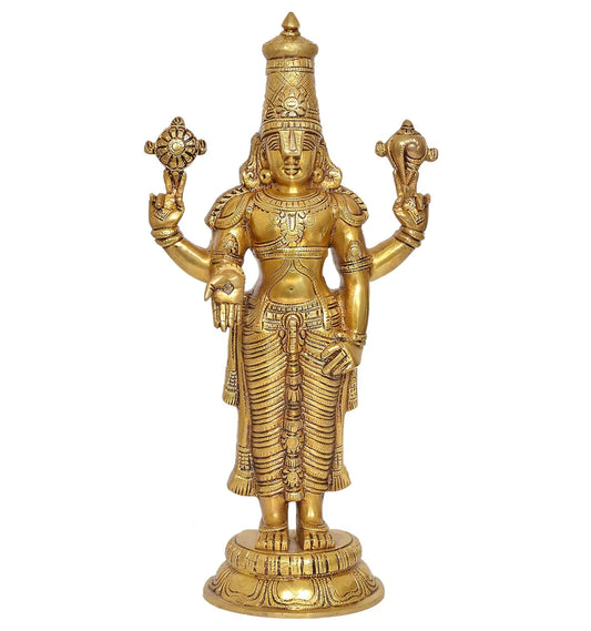Brassaura® Brass Tirupati Balaji Statue | Height 18 Inches | Golden Lord Venkateswara Idol for Home & Mandir