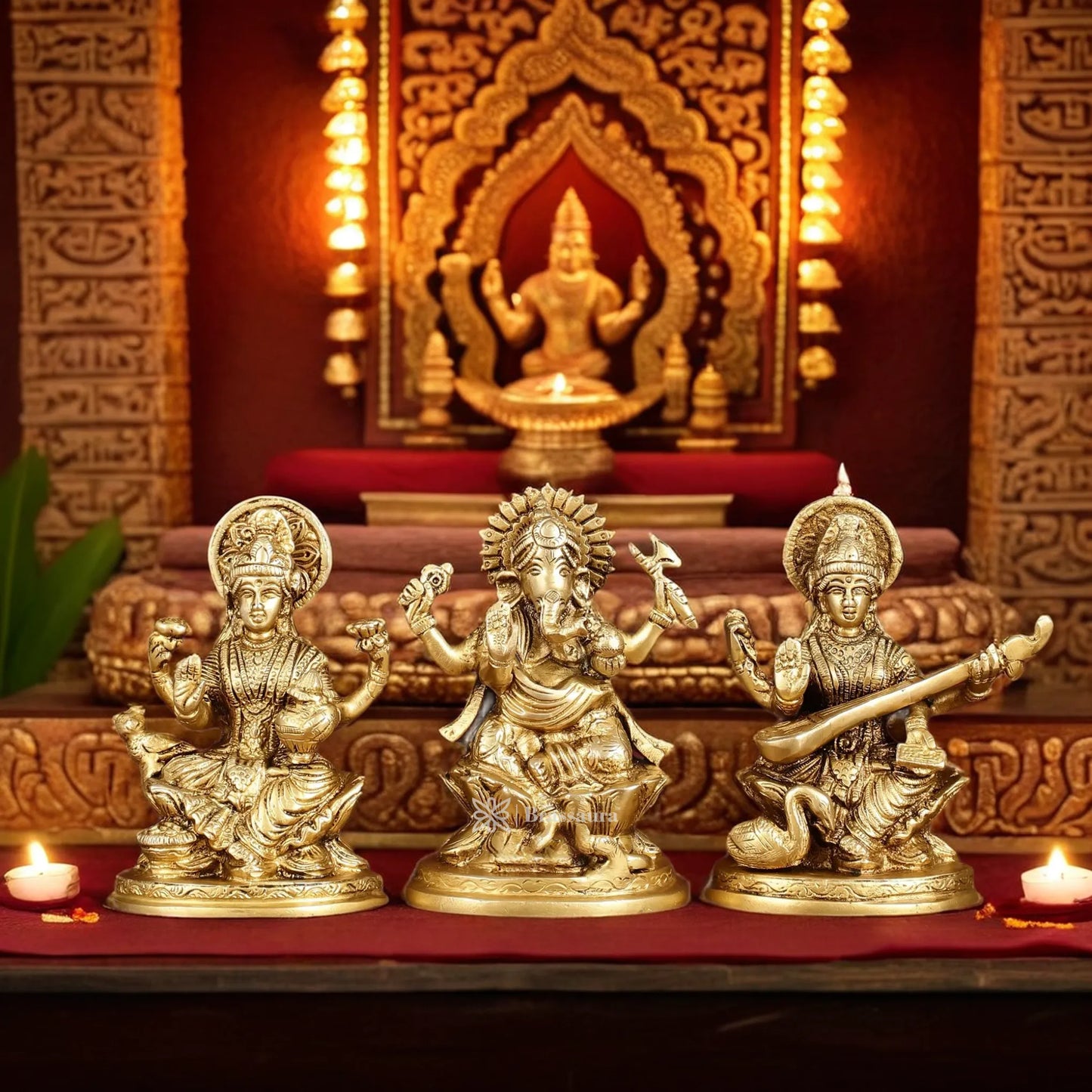 Brass Antique Lakshmi Ganesh Saraswati Height 5 Inches & Weight 3 Kgs