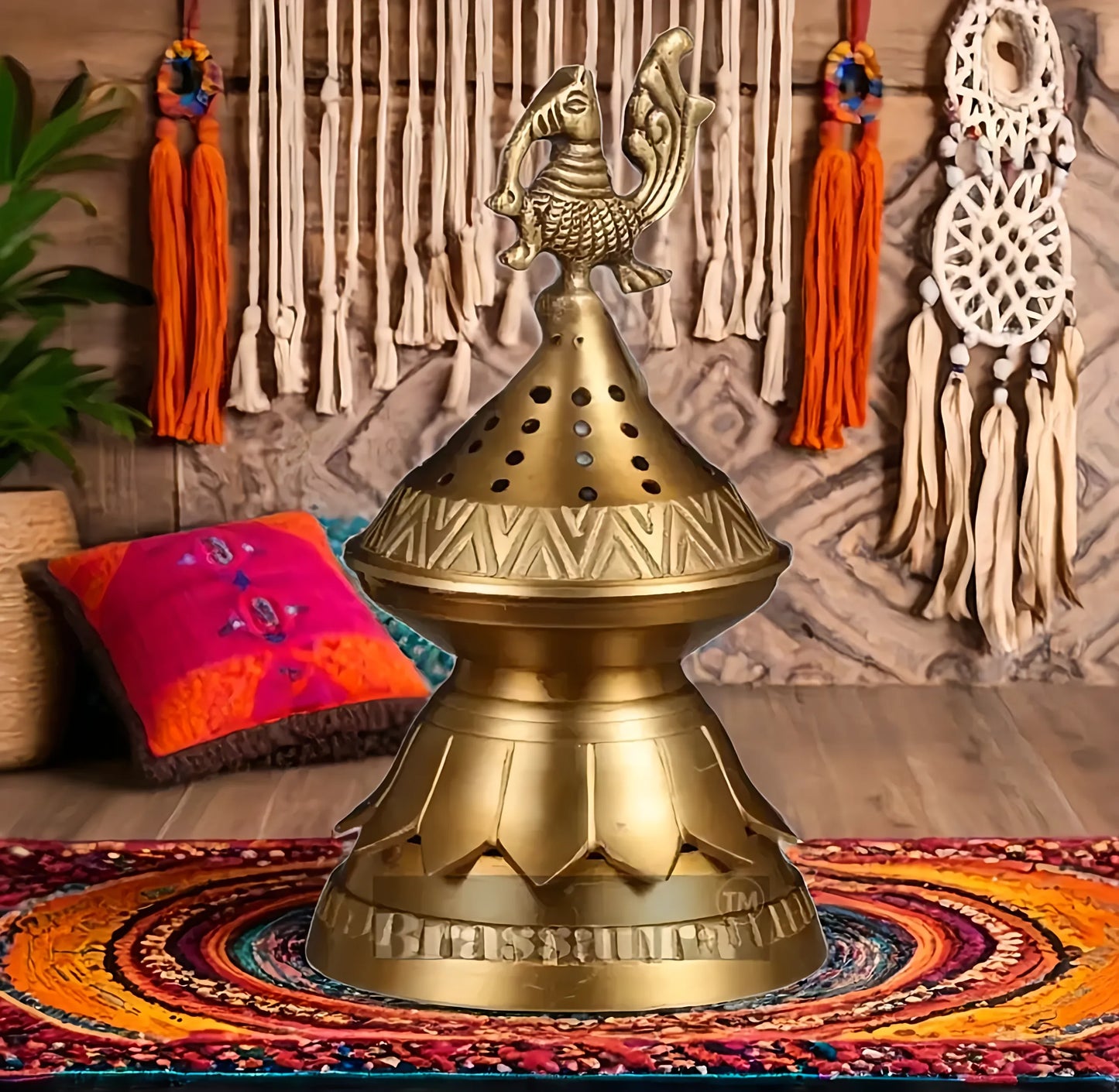 Brassaura™ Brass Peacock Loban Daam Dhoop Burner – Height 6.5 Inches | Traditional Incense Holder, 470 Gms
