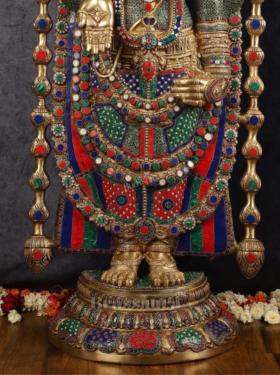 Brassaura™ Majestic Brass Lord Venkateshwara Idol with Stonework – 48 Inches, 49 Kgs