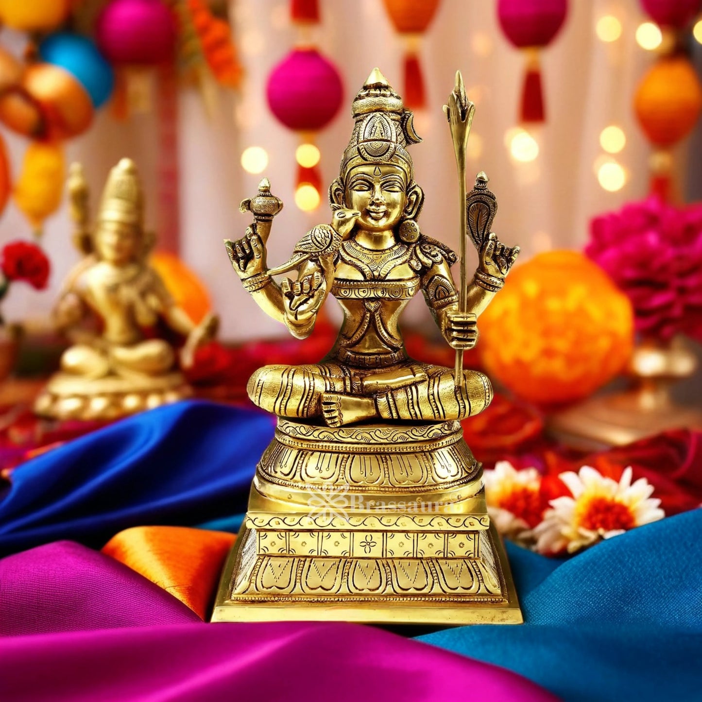 Brassaura™ Classic Brass Laxmi Statue – Height 12 Inches & Weight 6 Kgs | Puja Room Idol