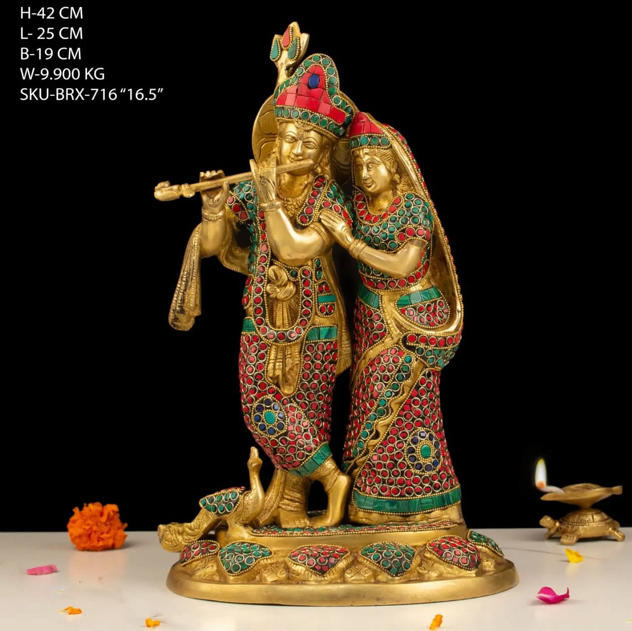 Brassaura™ Radha Krishna Brass Statue – Height 16.5 Inch, Weight 9.9 Kg | Solid Brass Murti