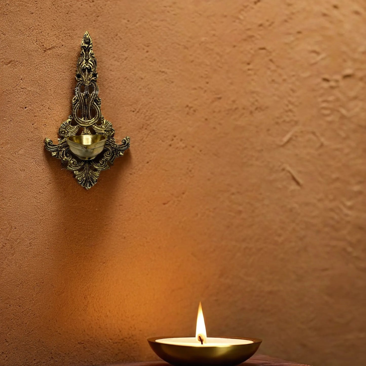 Brass Diya Wall Hanging Statue for Home and Decor Weight 0.46 Kg Height 7.9 inch