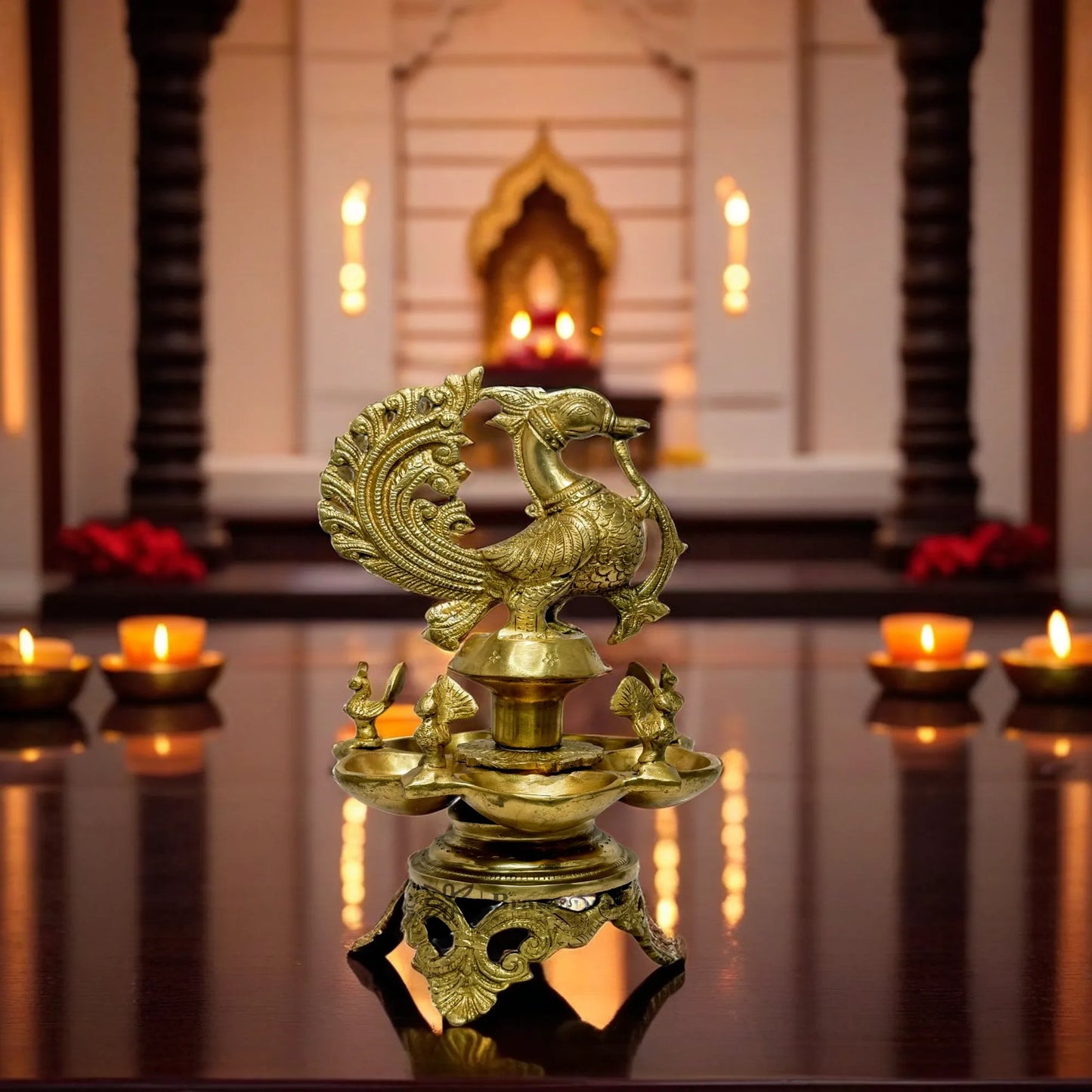 Brass Peacock Oil Lamp Diya Height 13 Inch Weight 4 Kg