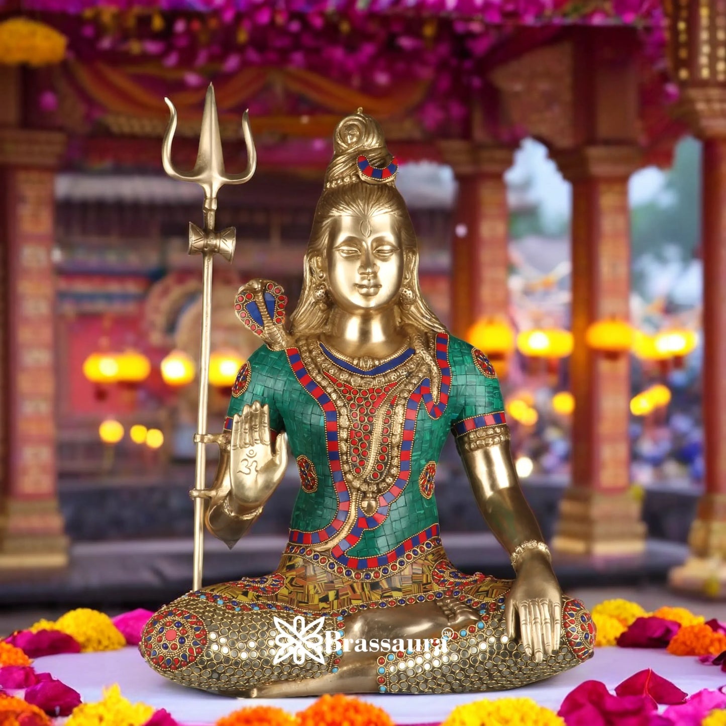 Brassaura™ Lord Shiva Gemstone Brass Sculpture – Height 19 Inches & 12.2 Kgs | Temple & Home Décor