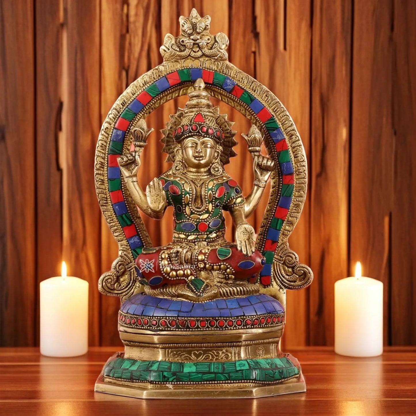 Brass Gem Stone Work Laxmi Mata for Home and Decor Height 11.5 Inches & Weight 4 Kgs