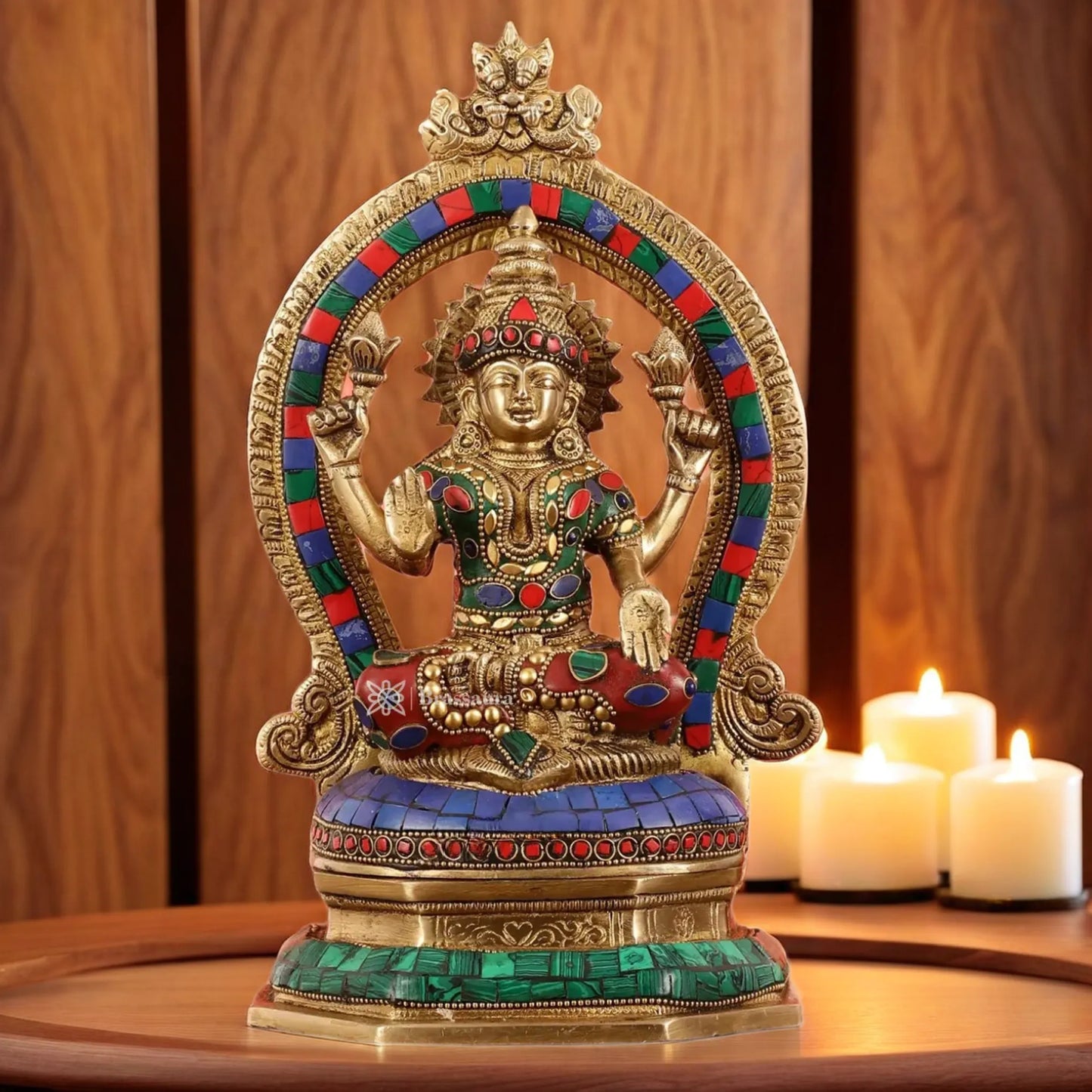 Brass Gem Stone Work Laxmi Mata for Home and Decor Height 11.5 Inches & Weight 4 Kgs