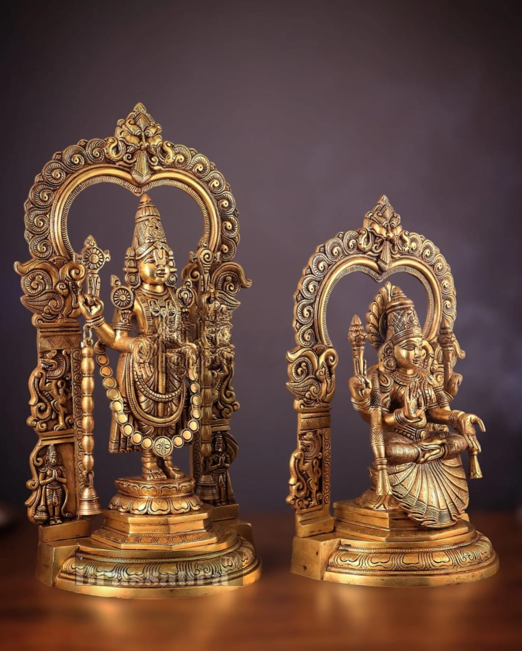 Brassaura™ Brass Tirupati Balaji & Padmavathi Thayar Idol Set – Height 22 & 18 Inches, Total Weight 27.5 Kgs | Divine Temple Decor