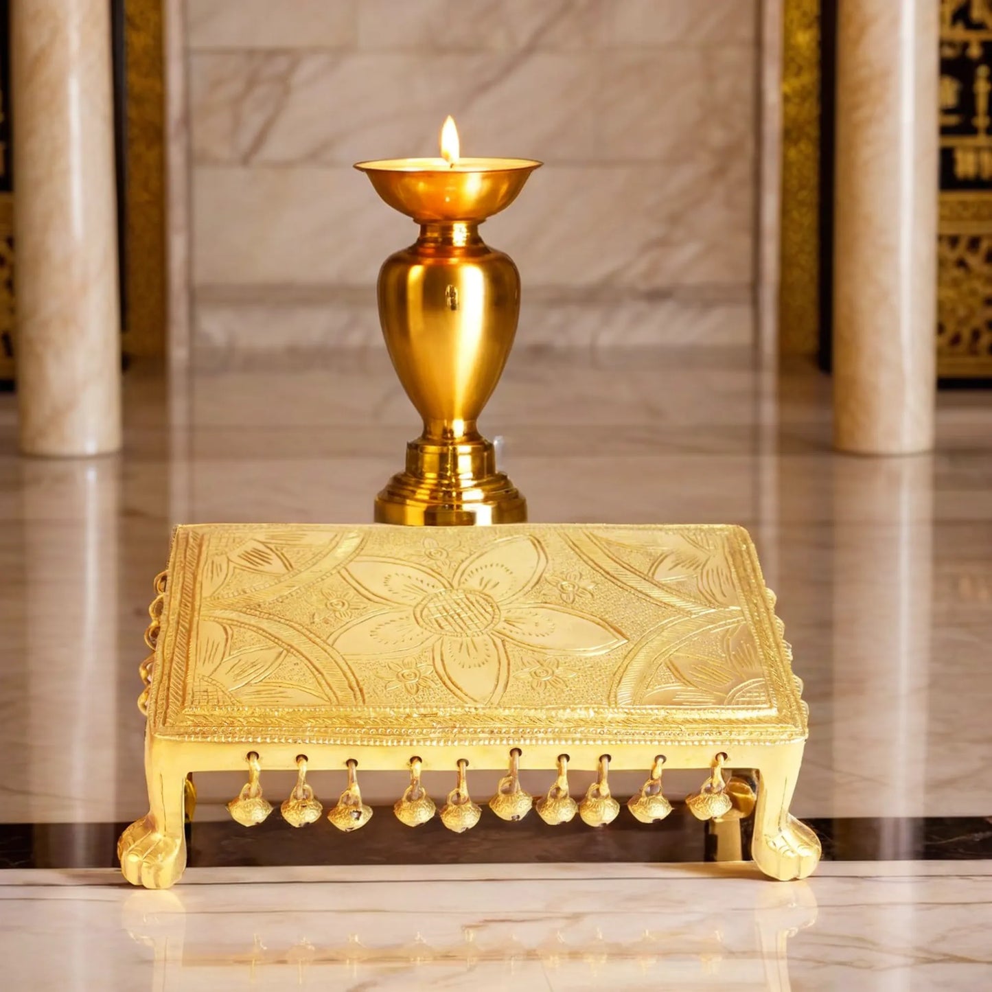 Brass Chowki Statue For Home Decor Weight 3.2 Kg And Height 8 Cm