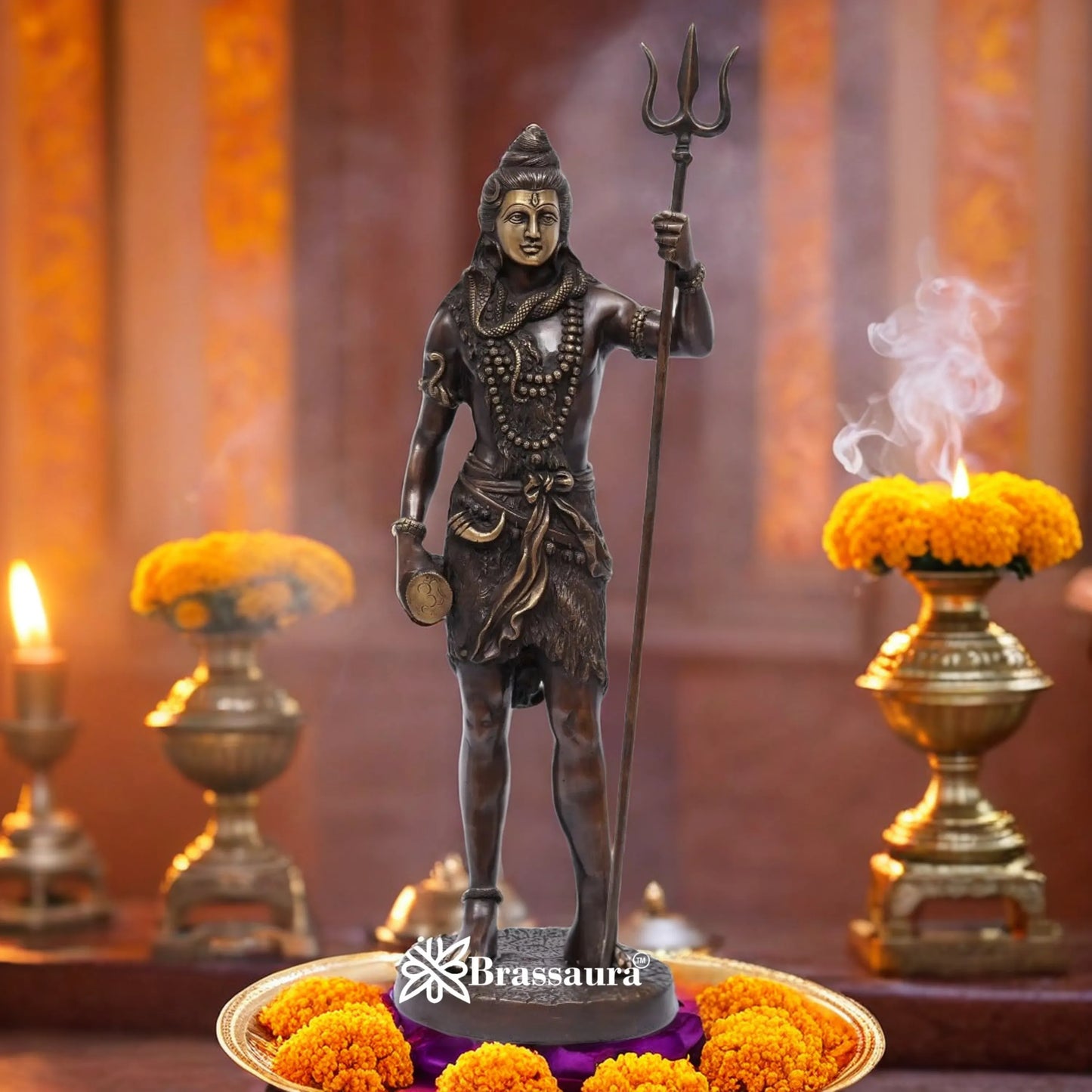 Brassaura™ Premium Brass Shiva Idol – Height 26 Inches & Weight 11 Kgs | Traditional Temple Statue