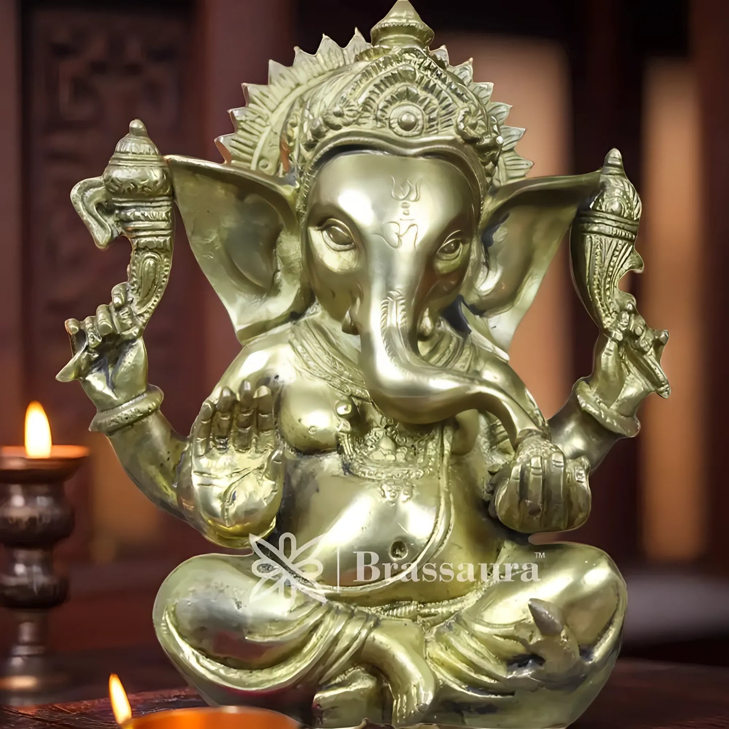 Brassaura™ Brass Ganesha Idol for Home and Decor | Weight 2.6 Kgs | Height 7 Inches