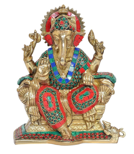 Brassaura® Brass Lord Ganesha Sitting Idol | Height 9.5 Inches