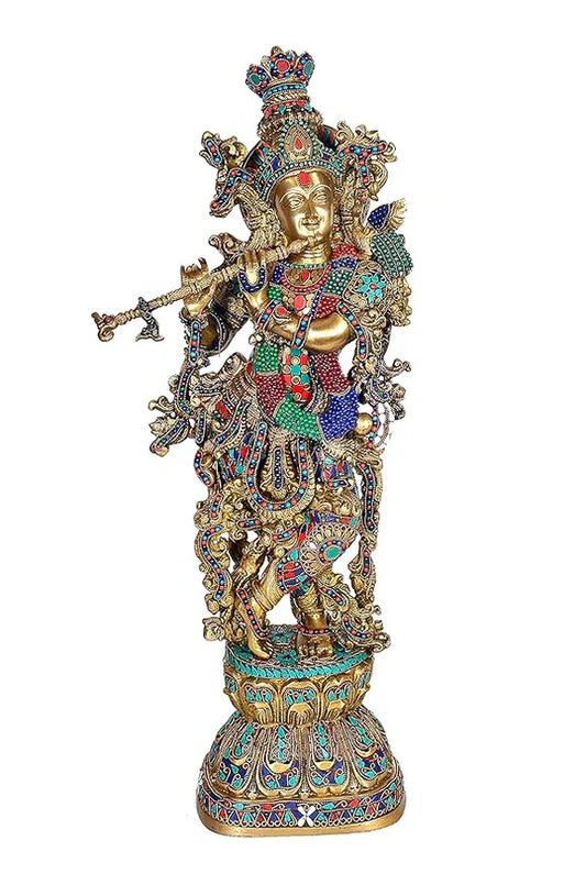 Brassaura® Brass Lord Krishna Playing Flute Statue | Height 29 Inches