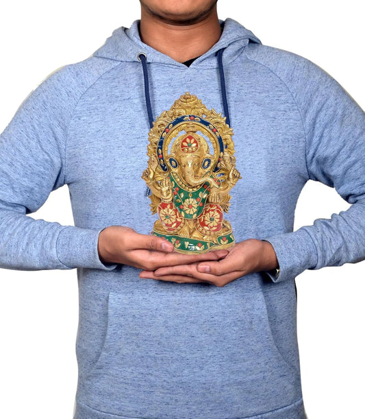 Brassaura® Brass Ganesha Statue | Height 8 Inches | Multicolor Ganpati Idol for Home, Office & Mandir