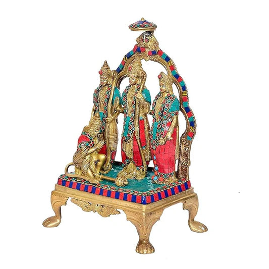 Brassaura® Brass Ram Darbar Statue | Height 13 Inches | Multicolor Lord Ram Darbar Idol for Home & Mandir