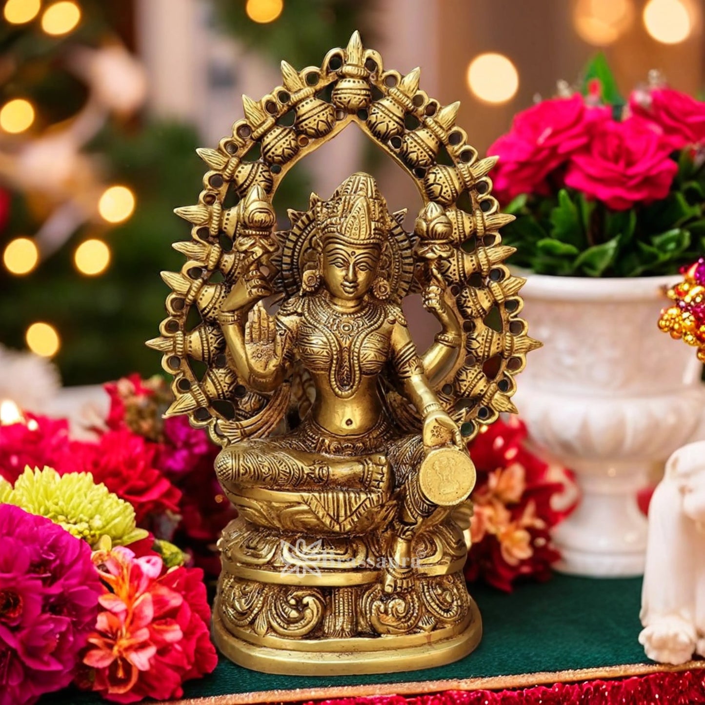 Brassaura™ Brass Laxmi Idol – Height 10 Inches & Weight 2.8 Kgs | Hindu Goddess Sculpture