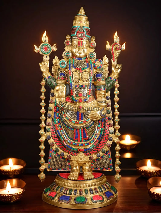 Brassaura™ Brass Lord Venkateshwara Idol with Stonework – 38 Inches, 37 Kgs