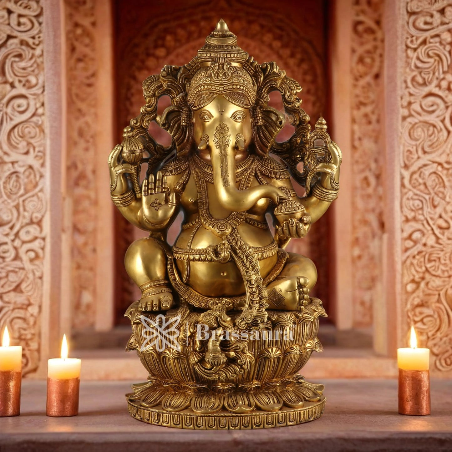 Brassaura™ Brass Ganesha Idol for Home and Decor | Weight 38 Kgs | Height 24 Inches