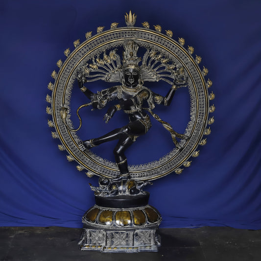 Brassaura™ Brass Nataraja Idol with Ornamental Frame – 54 inch | 76.17 kg | Antique Finish | Dancing Shiva Statue for Temple, Home & Cultural Decor