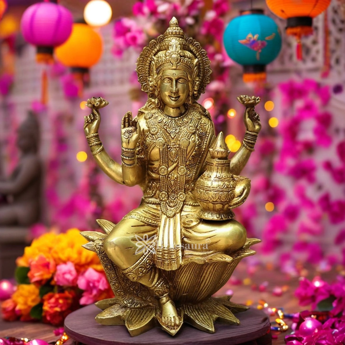 Brassaura™ Brass Laxmi Murti – Height 12 Inches & Weight 5.5 Kgs | Hindu Goddess Idol