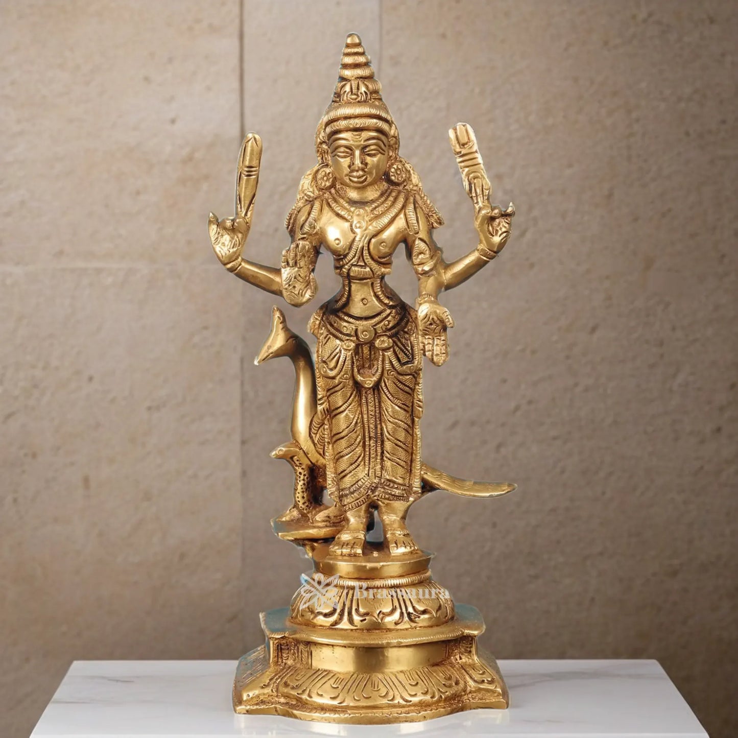 Brass Kartikiya Idol for Home and Decor Height 8.2 Inches & Weight 1.42 Kgs