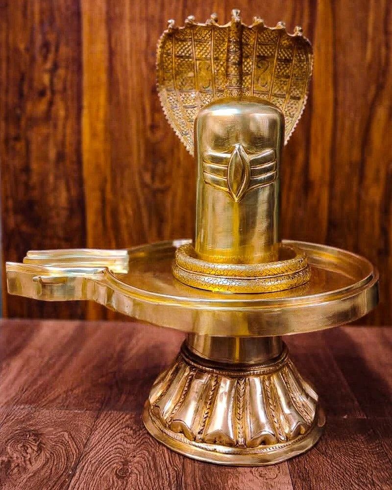 Brassaura™ Superfine Brass Shiva Ling with Snake | Height 22 Inches | Weight 22.3 Kgs | Spiritual Home Decor