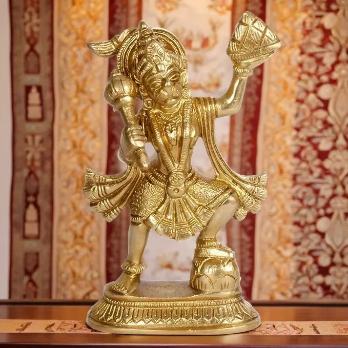 Brassaura™ Brass Hanuman Idol – Height 6.8 Inches & Weight 0.62 Kgs | Divine Gifting