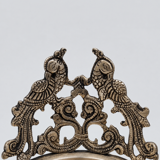 Brassaura® Peacock Urli with Decorative Peacock Backrest with Silver Finish | Pure Superfine Brass Handcrafted Murti | Brass Statue for Home Temple, Pooja Room | Height 8.5 Inches | Weight 1.58 Kgs