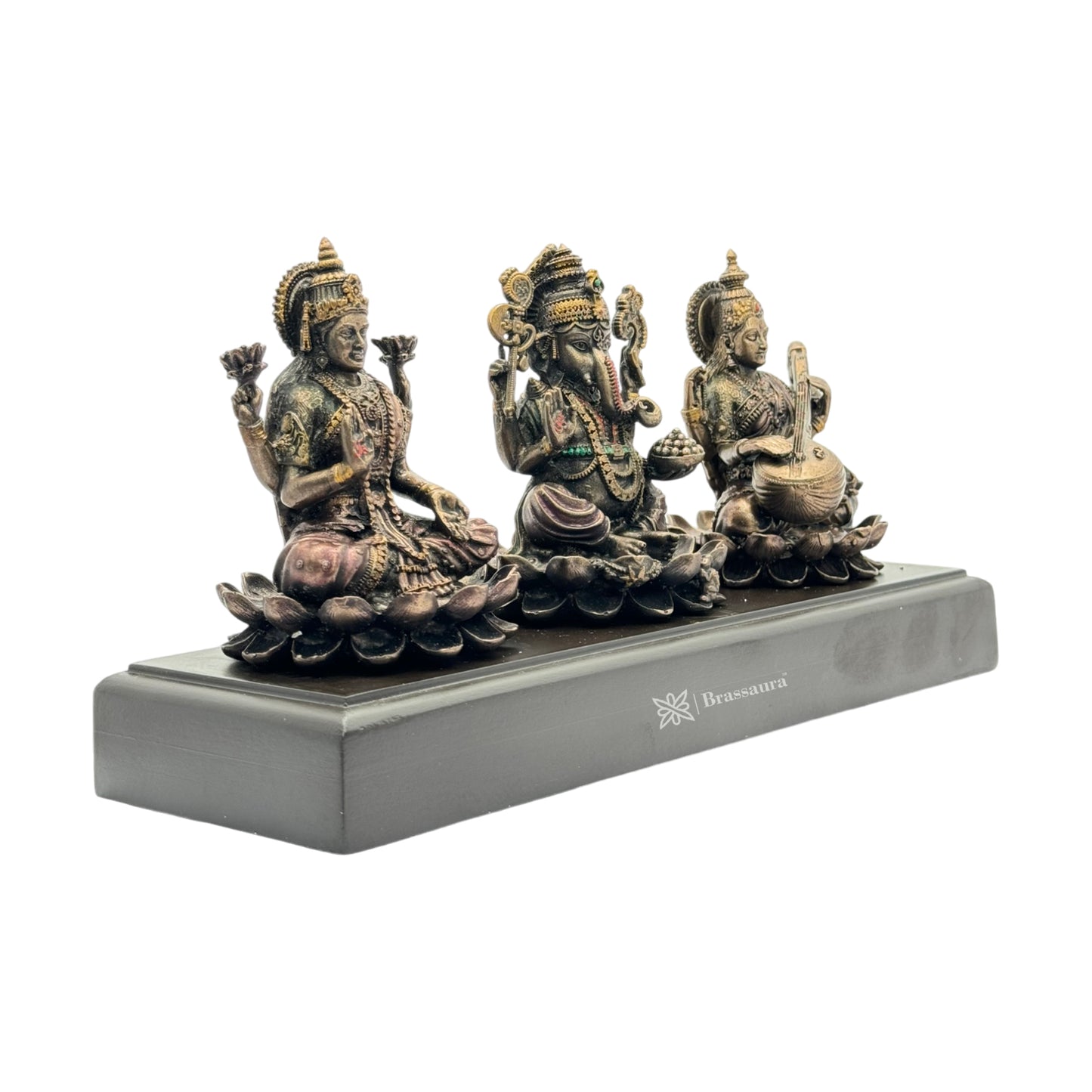 Resin Laxmi Ganesha Sarsawati Statue for Home and Decor Weight .9 Kg Height 12 cm