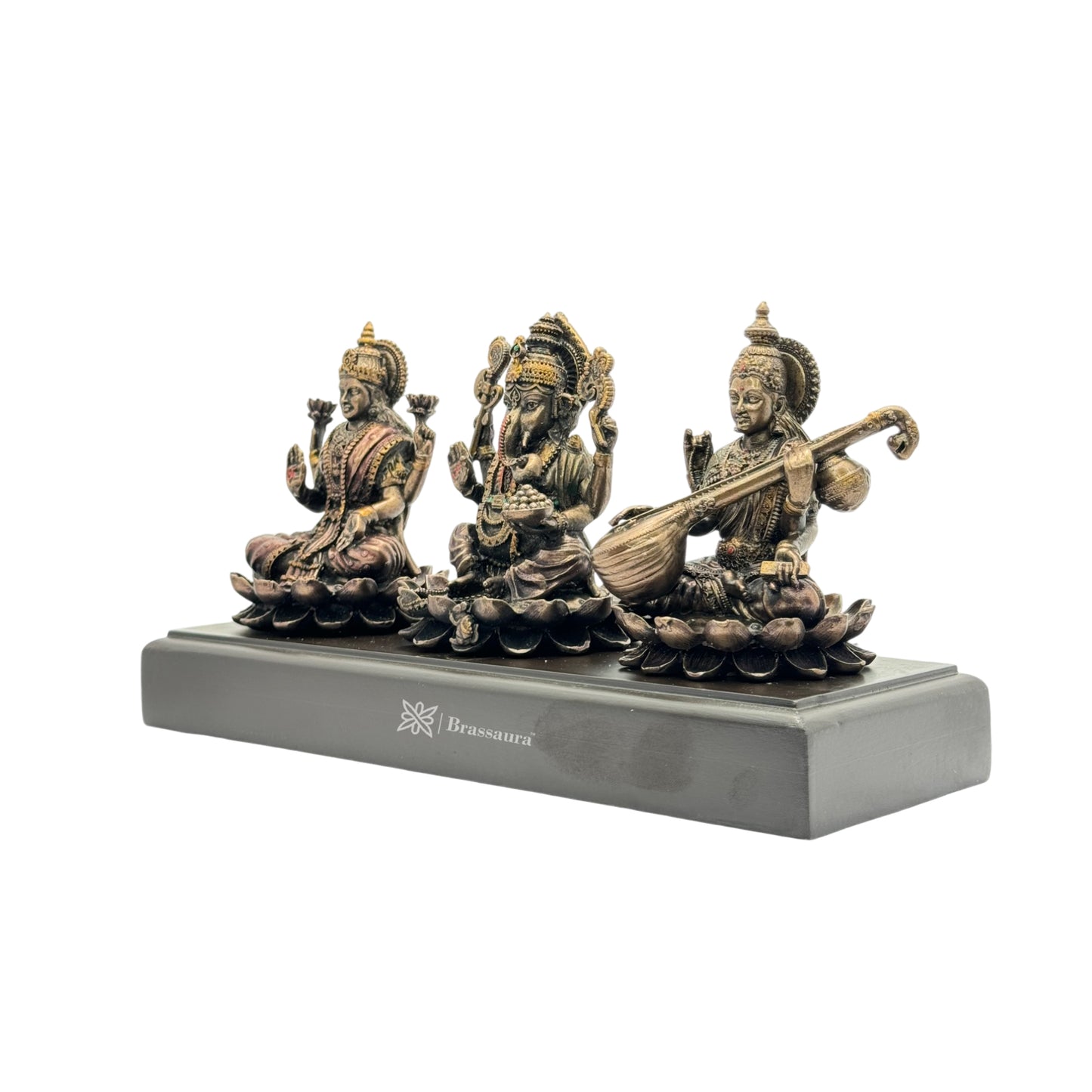 Resin Laxmi Ganesha Sarsawati Statue for Home and Decor Weight .9 Kg Height 12 cm