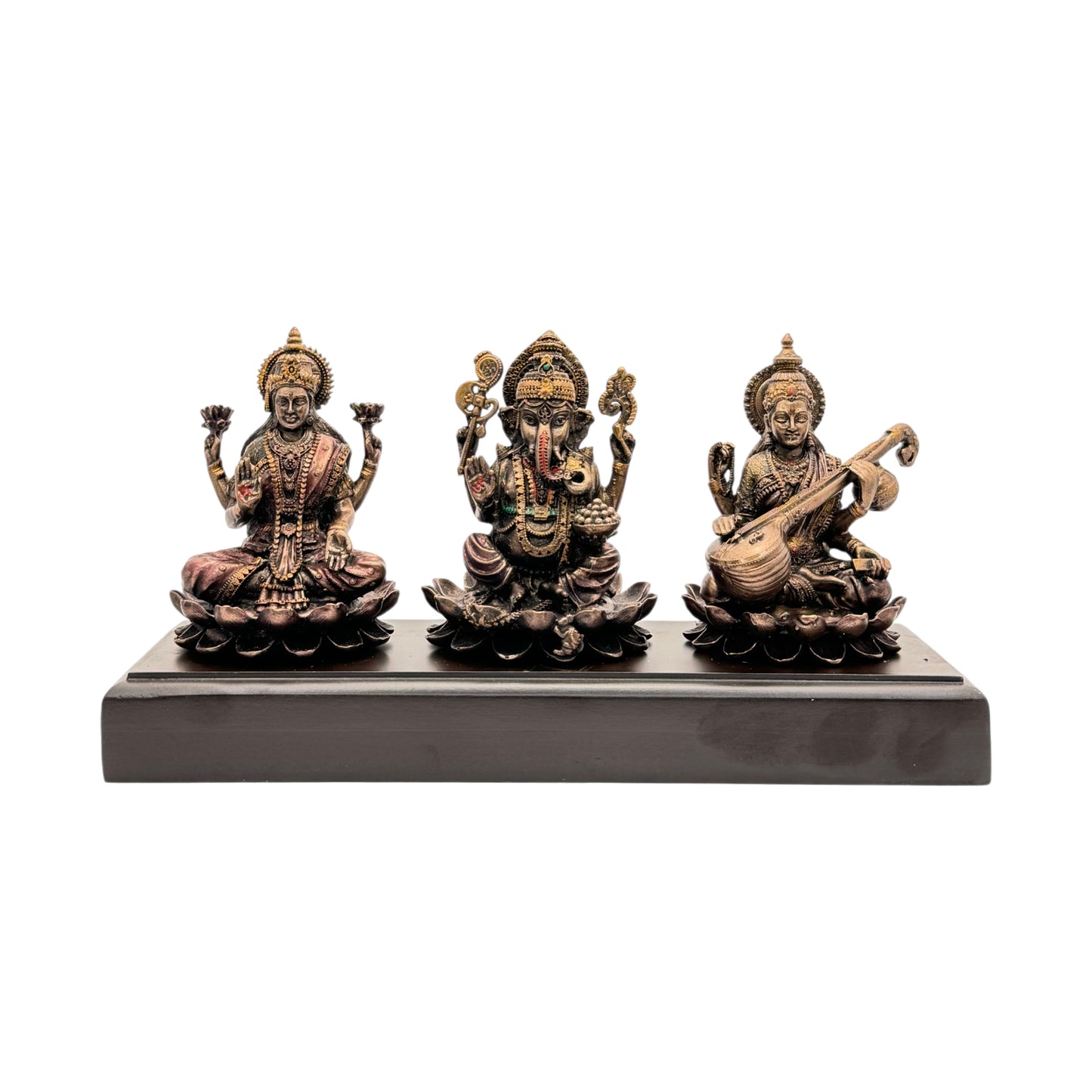 Resin Laxmi Ganesha Sarsawati Statue for Home and Decor Weight .9 Kg Height 12 cm